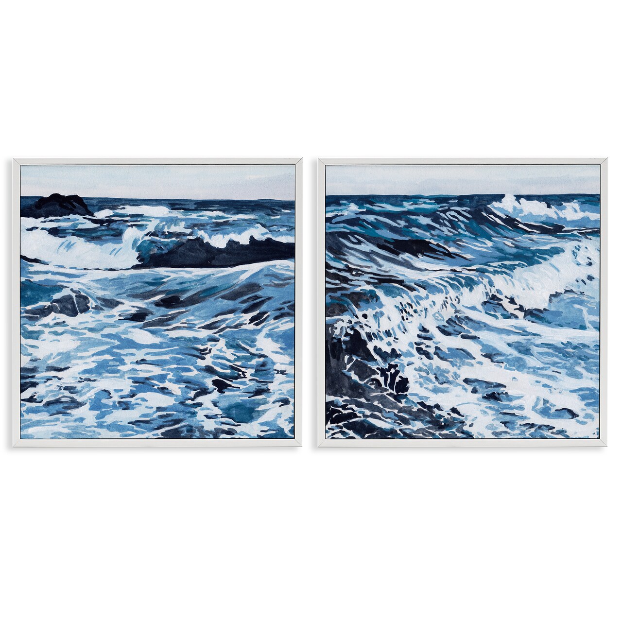 Stupell Industries Breaking Ocean Waves 2 pc Framed Giclee Wall Art Set Design by Melissa Wang